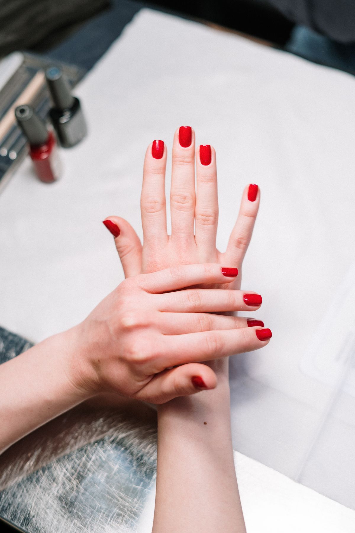 Red gel manicure set at Sphere Nails Bar, Las Vegas